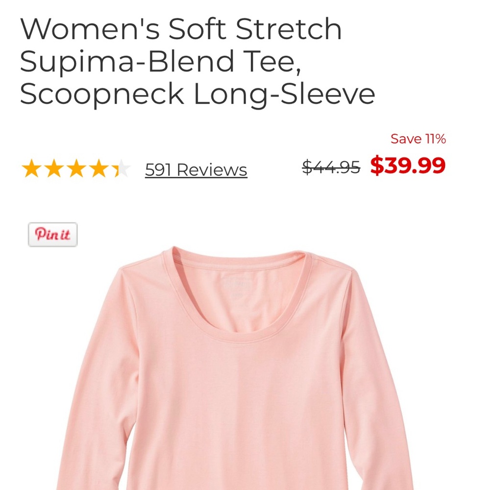 LL Bean Pink Scoopneck Long-Sleeve Tee